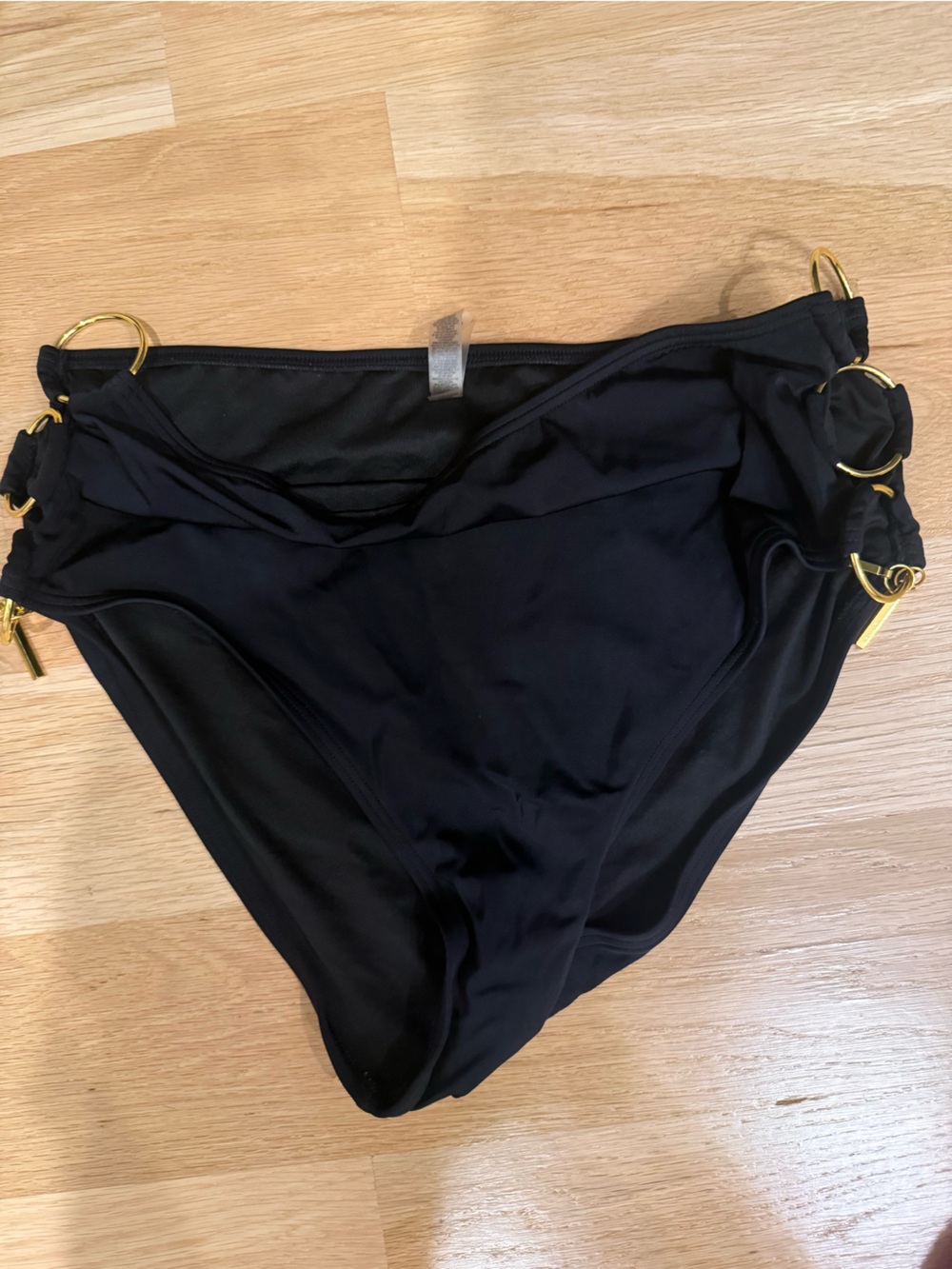 Victoria's Secret Black Bikini Briefs with Gold Ring Details size Large